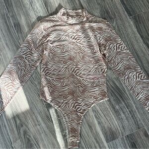 Primark Brown & White Zebra Print Long Sleeve Bodysuit